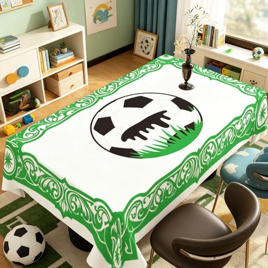 Soccer Tablecloth for Birthday Party Decoration, Soccer Ball Field Rectangle Table Cover for Dining Room, Game Day Sports Party Supplies