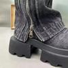 Women Cowboy Mid-calf Boots Zipper Platform Mid Heels Designer Shoes Winter New Motorcycle Boots 2025