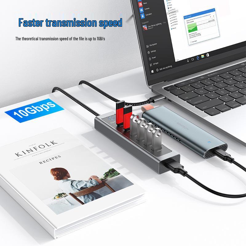 USB-C 7-Port Docking Station Splitter: Laptop USB 3.2 Hub 7-in-1 Adapter