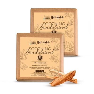 Nat Habit Sandalwood De-Tan Soap |Body Tan Removal Soap for Women & Men | Cold Processed Sandal for Tanning, Skin Brightening & Scar Reduction | Han