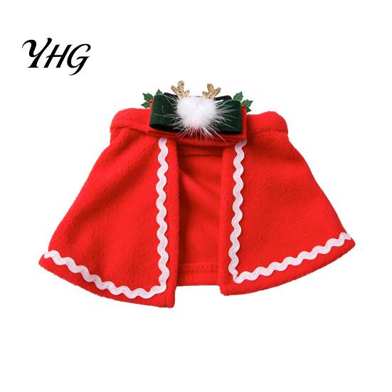 Pet Christmas Cape with Bow, Red Cloak for Small Medium Dogs & Cats, Dog Holiday Outfit White Wavy Trim, Festive Costume Apparel Pets
