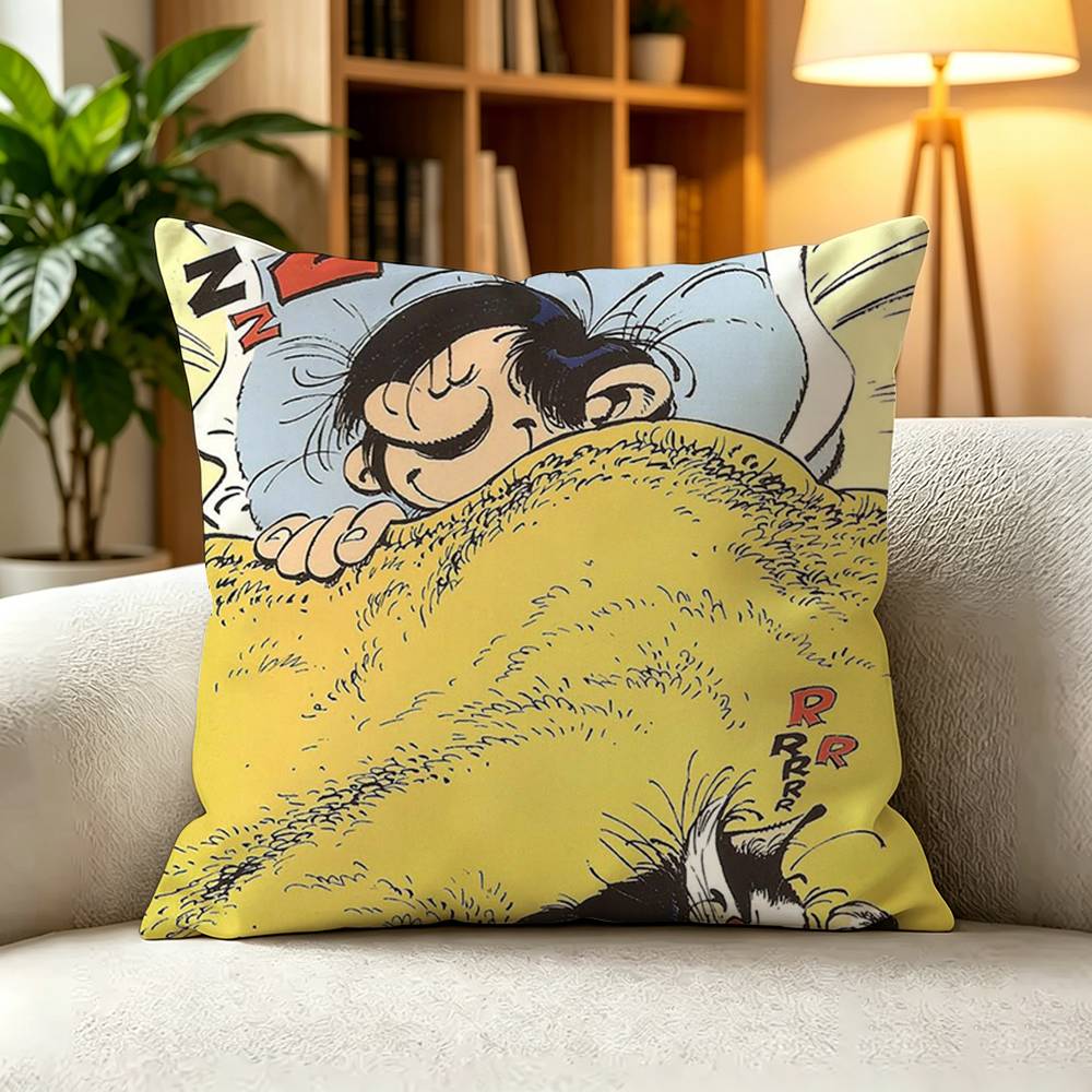 GGaston Lagaffe Classic FrancoBelgian Comic Pillow Case Square DoubleSided Sofa Cushion Cover Bedroom Bedside Pillow