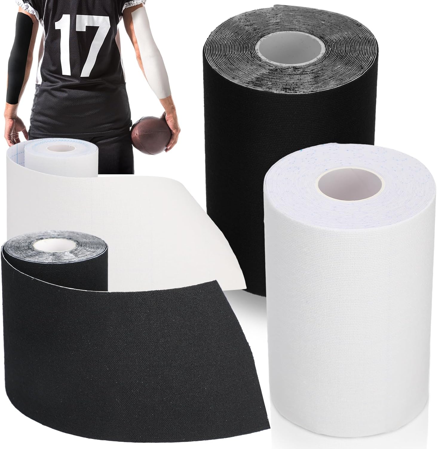 2 Rollen Extra Brede Waterdichte Ultra Hechtende Armtape voor Voetbal Kinetic Atletische Sporttape voor Atletische Sporten Beschermt Gras Wit en Bl black