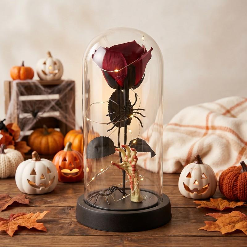 Halloween Decorative Preserved Flower Glass Dome With Black Rose Skull Ghost King Pumpkin Party Gift