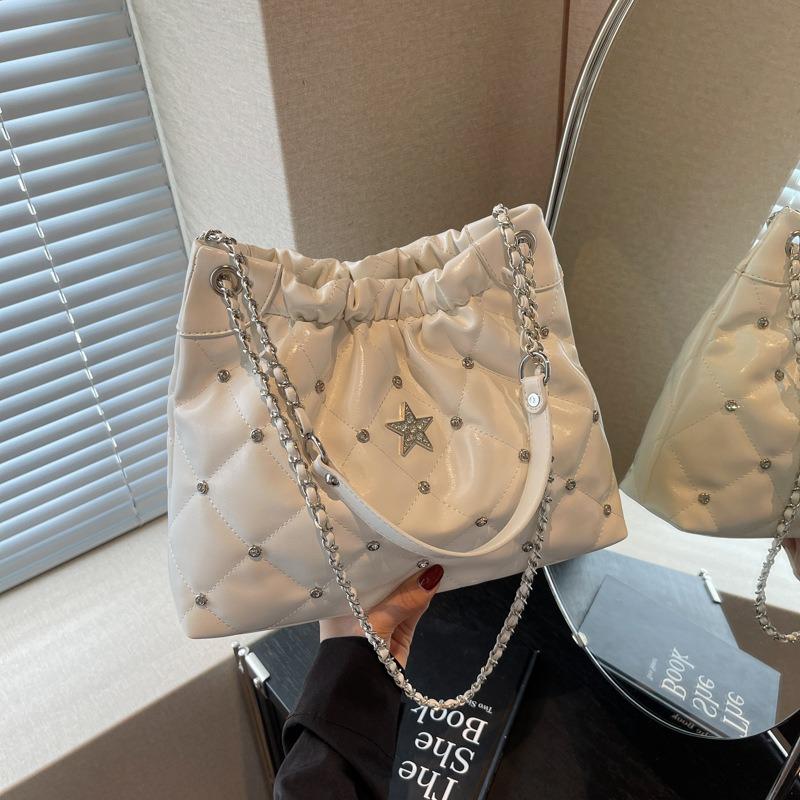 Rhombus chain small bag women's new fashion retro bucket bag versatile casual messenger bag