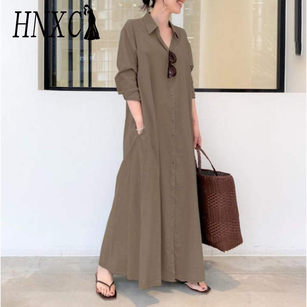 HNXC Women's Long Shirt Dress Made of 100% Cotton Sizes: S-5XL Casual Dresses