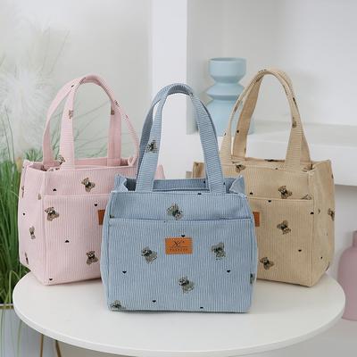 Corduroy Winter New Bear Handbag Go To Work Handbag Bento Bag Student Small Lunch Box Bag