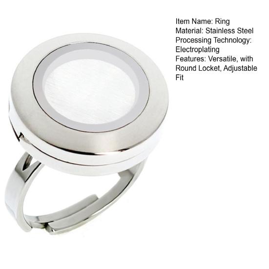 Round Photo Locket Ring Adjustable Ring with Locket Holds Pictures Pills Women Men Stainless Steel Ring for Daily Wear Parties And Dates