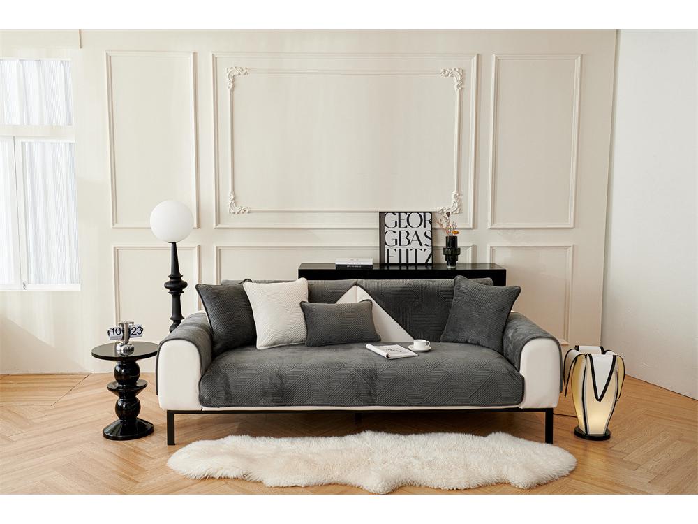 Nordic Plush Sofa Cushion & Throw Set - Non-Slip Winter Cover