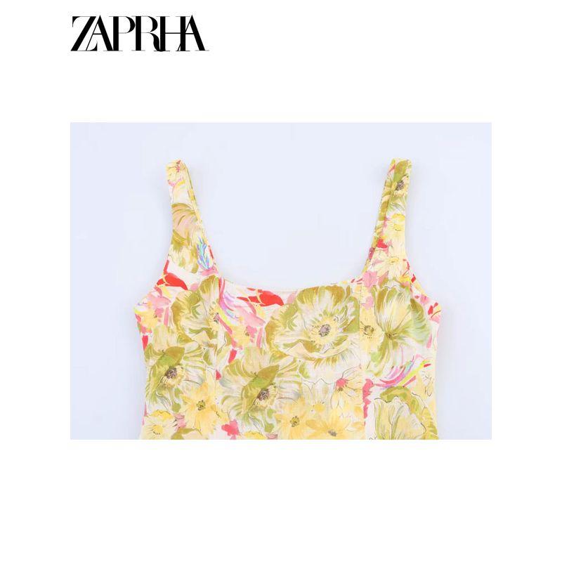 Zaprha 2025 New Arrival Elegant Graceful Linen Blended Printing Slip Dress Waist-Tight Slim Looking 3292175
