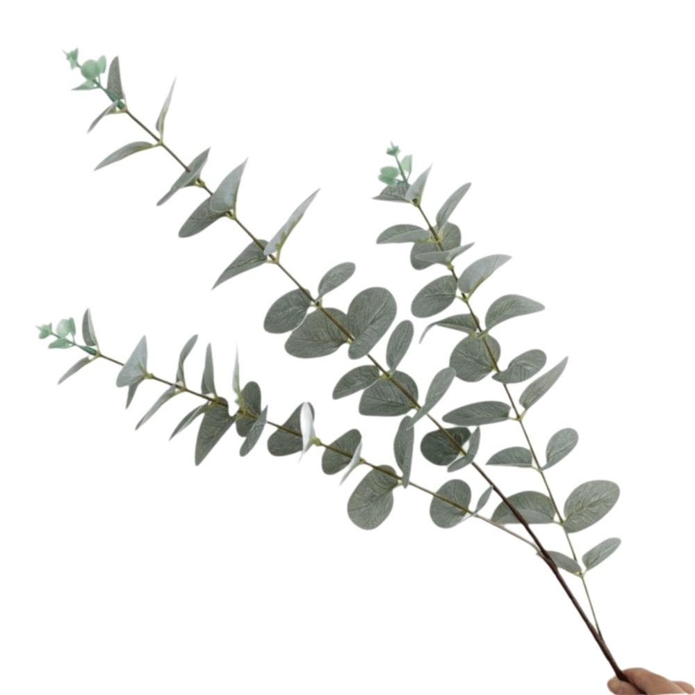 Plastic Artificial Eucalyptus Leaf Pulp Leaf Imitation Plant 3 Fork Eucalyptus 3D Printing Green Plant Decor Wedding Decoration