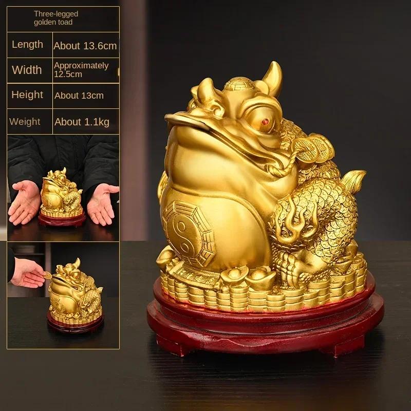 Feng Shui Lucky Copper Gold Toad Ornament Home Office Opening Three-legged Toad Decor