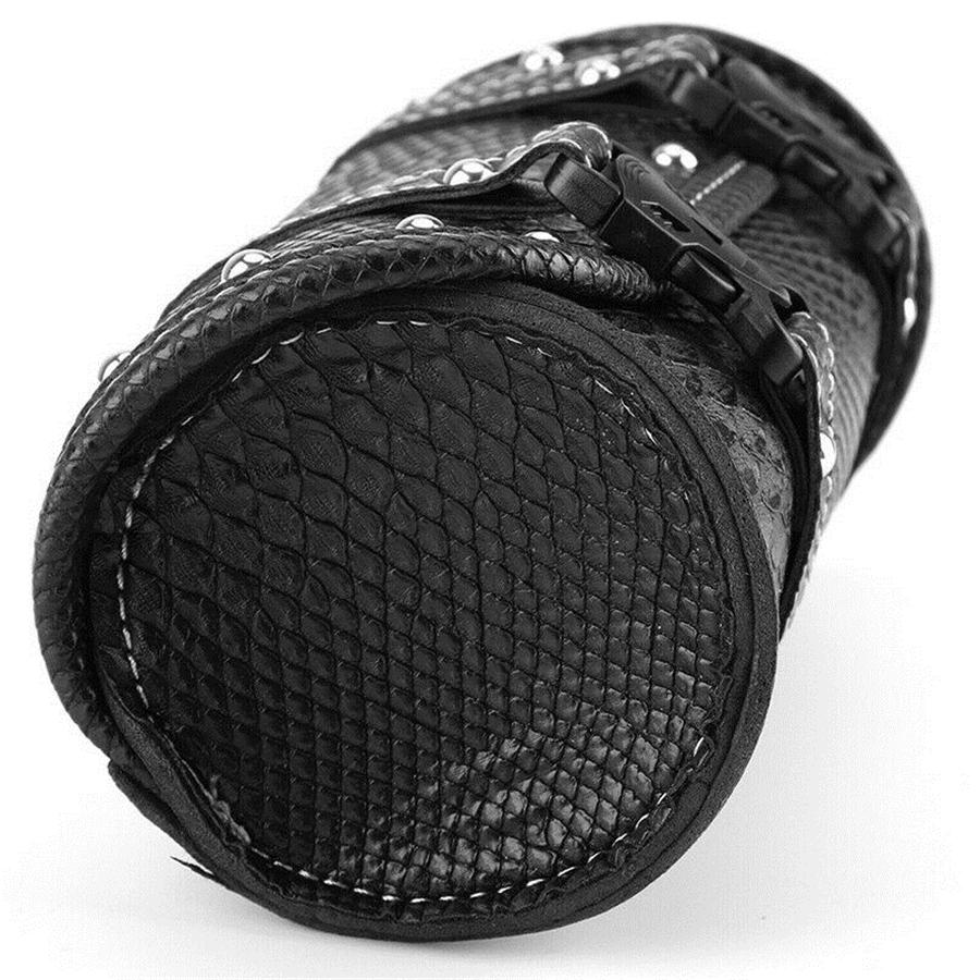Black PU Leather Motorcycle Scooter Saddle Fork Roll Barrel Tool Bag Universal