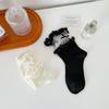 Sladké ponožky se stuhou a volánkem pro ženy do půli lýtek, dívčí černé bílé JK Lolita letní tenké ponožky Harajuku Kawaii krátké ponožky