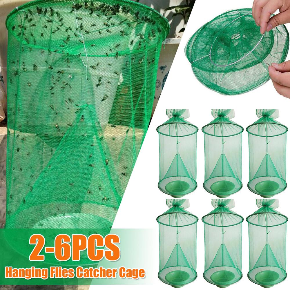 Hanging Fly Trap Cage Reusable Folding Flies Catcher Cage Practical Insect Catching Traps Control Tool for Courtyard Garden