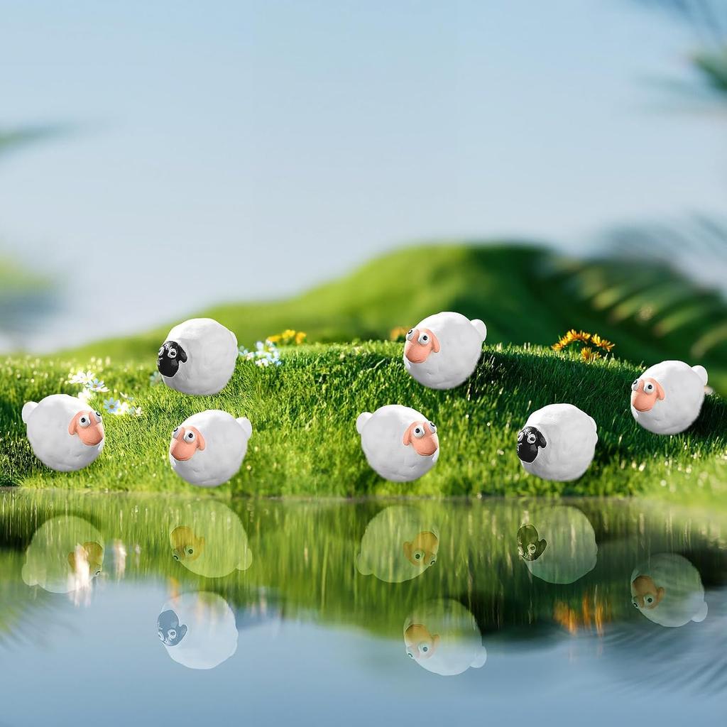 60 Pcs Miniature Sheep Figurines White Sheep Resin Figurines for Indoor Outdoor Garden DIY Ornament Accessories Cake Topper Gifts(Sheep Black)
