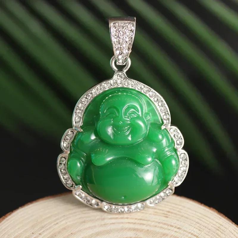 Obsidian Buddha Head Lucky Amulet Pendant Tathagata Buddha Blessing Necklace Religious Buddhist Jewelry Men and Women Gifts