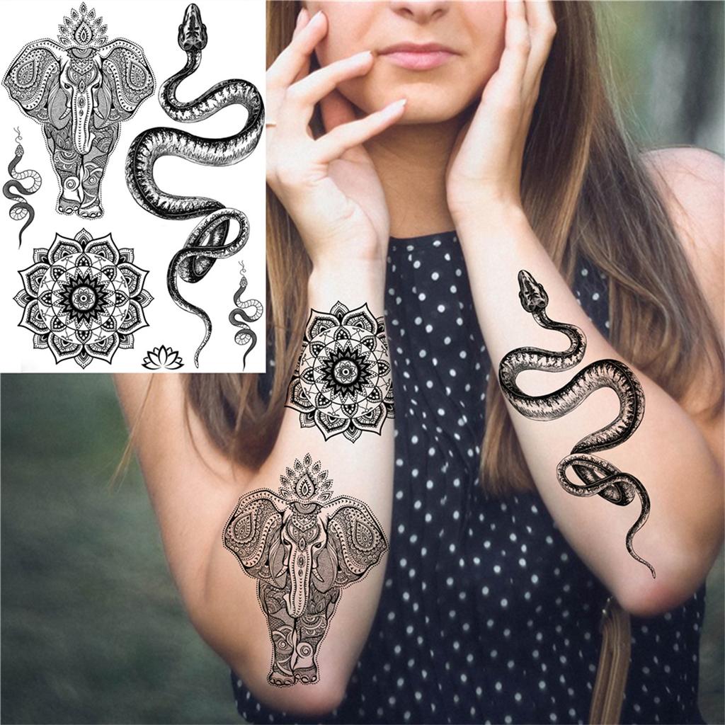 Body Art Henna Temporary Tattoos For Women Adult Fake Mandala Flower Tattoo Sticker Feather Butterfly Black Tatoos Leg Feet Foot