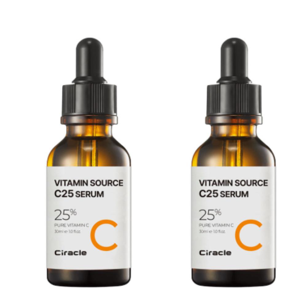 Ciracle Vitamin Source C-25 Serum 30ml (Set of 2) - High Concentration 25% Pure Vitamin C Brightening Serum Duo