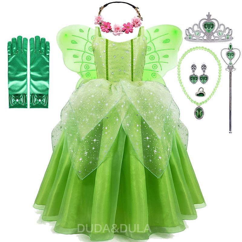 Girls Princess Tiana Dress Up Costume Cosplay Princess and The Frog Clothing Birthday Party Halloween Fancy Ball Gown