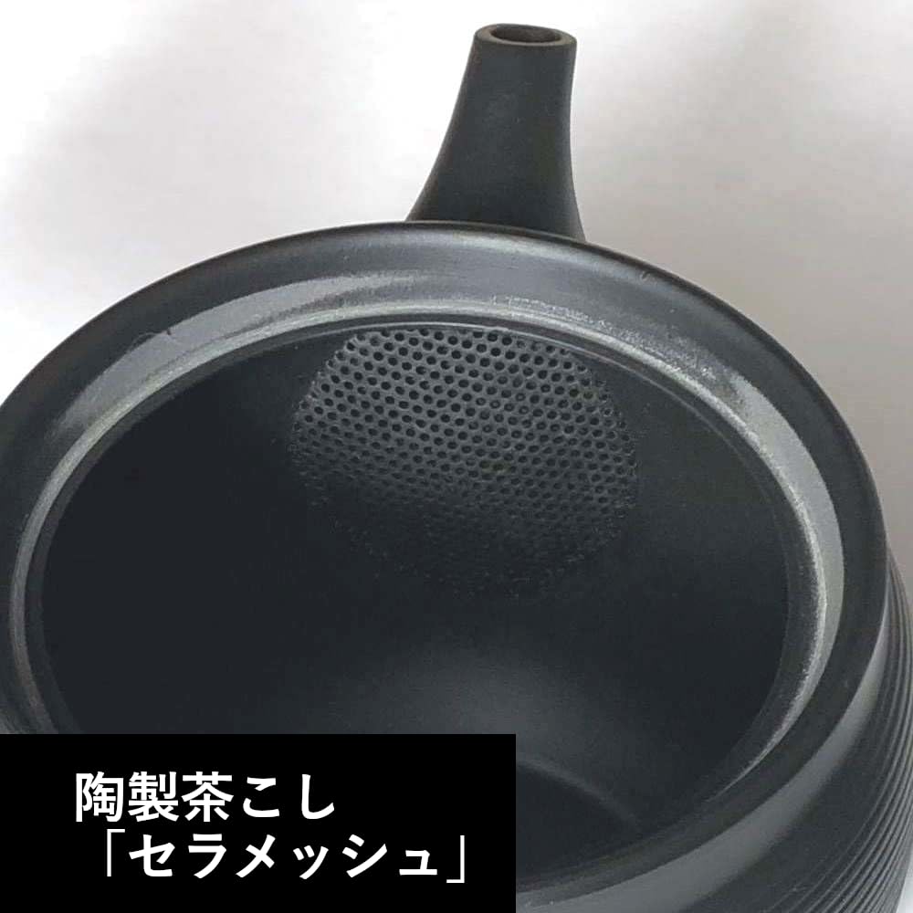 Tokoname Ware Large Teapot with Ceramic Tea Strainer, Ceramesh, 480cc, Made in Japan (Black Mud)