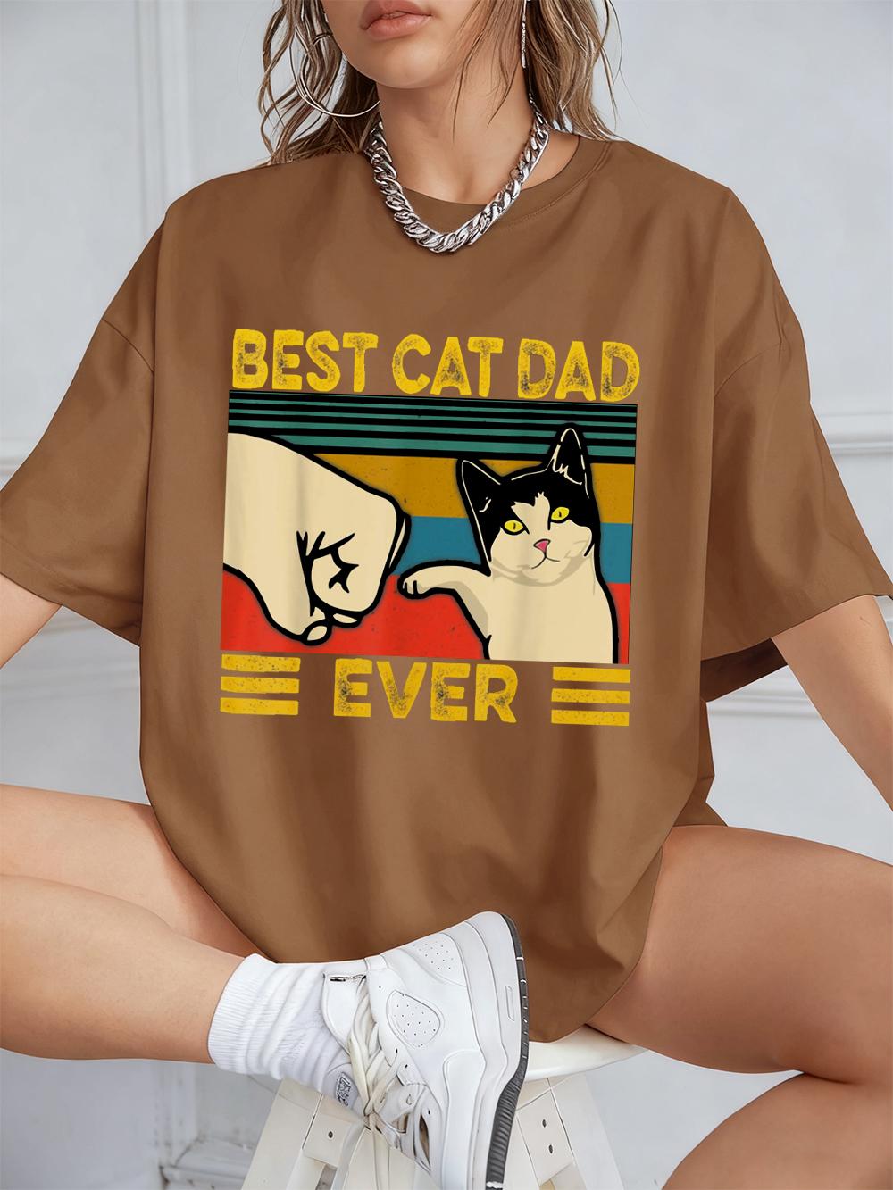 

Best Cat Dad Ever Printing TShirts Womens Cotton Summer Short Sleeve T Shirt Loose Comfortable ONeck Tops Casual Woman Clothes S