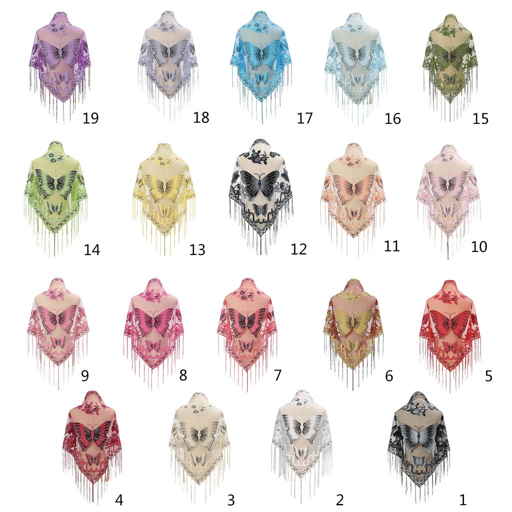 Butterfly Embroidered Shawl Lace Triangle Scarf Formal Shawls And Wrap For Evening Dresses Sheer Shawl With Fringe
