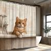 1pc Realistic Orange Tabby Cat Shower Curtain with White Paws Sitting in Vintage Porcelain Showertub Soft Fur Cozy Nostalgic A