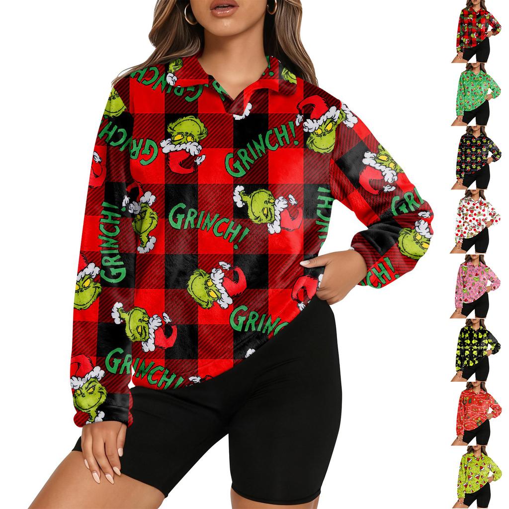 Women's Stand Collar Pullover Long Sleeve Top Christmas Print Sports Top