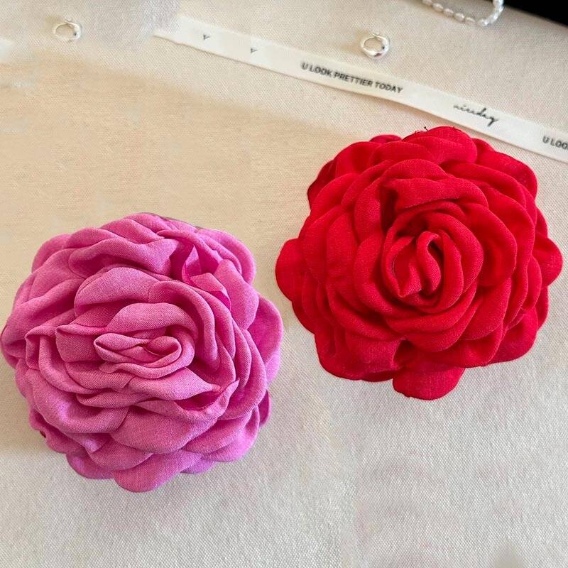 Korean Fabric Rose Flower Hair Claw Clip Women Girls Fashion Barrettes Plastic Hair Grab Clamp Headwear Hair Accessories