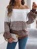 Autumn Winter Women Color Block Off Shoulder Sweater Long Sleeve Cable Knit Tops Long Sleeve Pullover Basic Fashion Elegant Clothing