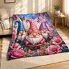 Three Garden Gnomes Butterflies Coral Fleece Blanket Yard Decor