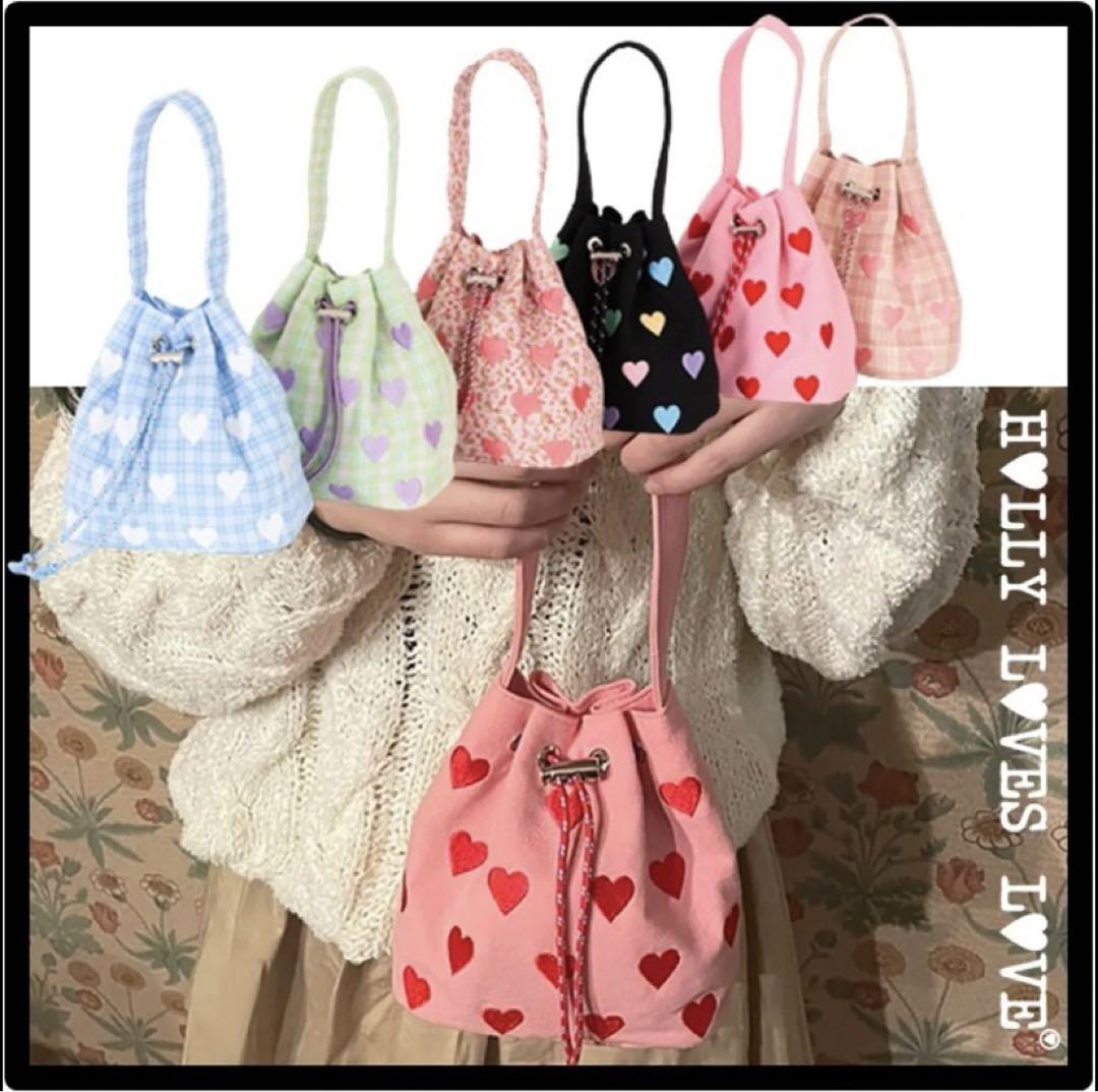 

[USED] Holly lovers love heart pattern drawstring bag