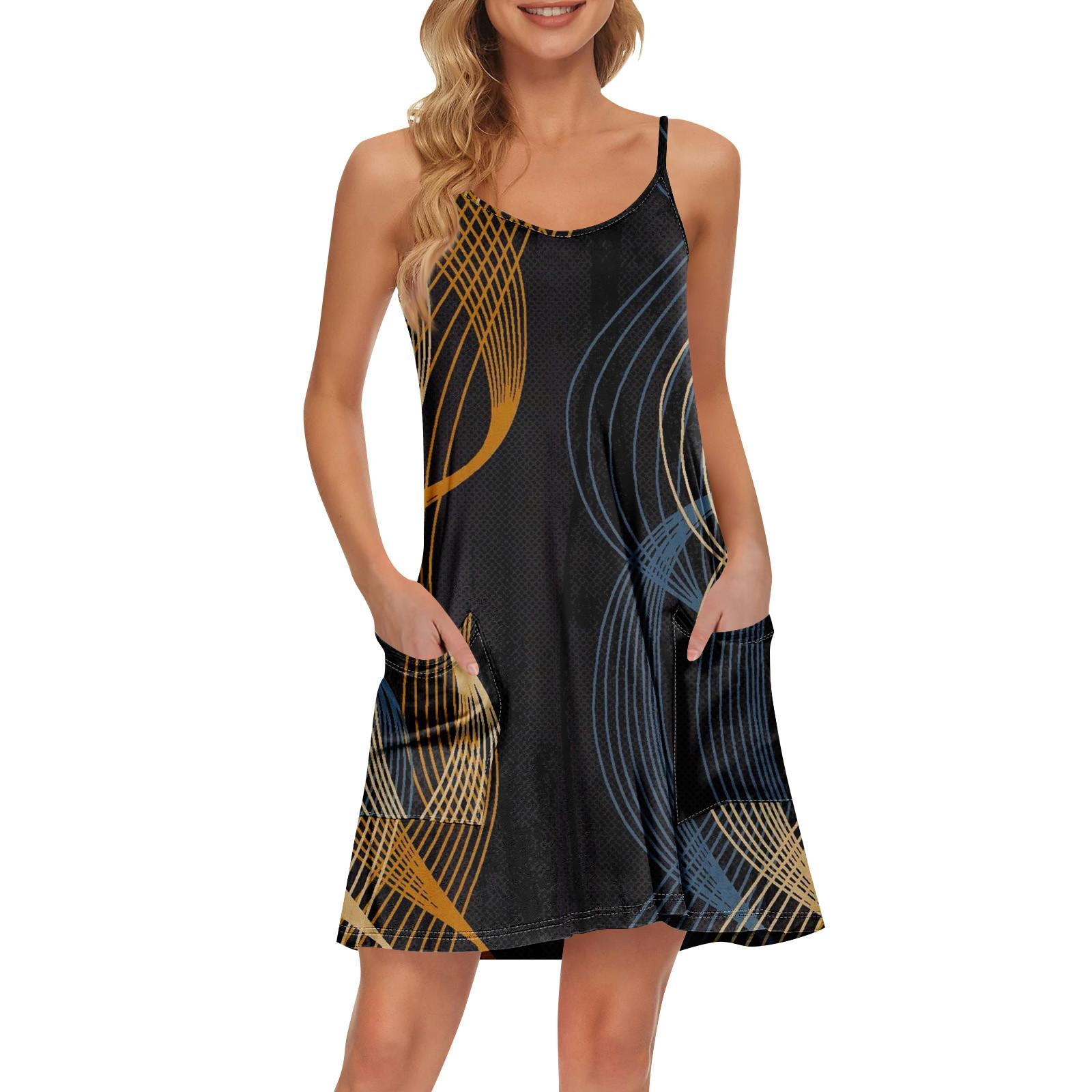 

Женский летний повседневный сарафан на бретелях с карманами, короткие пляжные платья-майки для отпуска M тёмно-синий