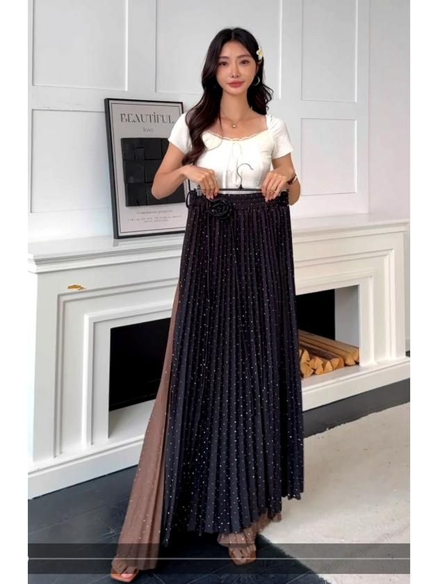 Jupe trapèze plissée à taille haute ornée de perles florales - Jupe longue amincissante pour femme, Arrivage Printemps 2026