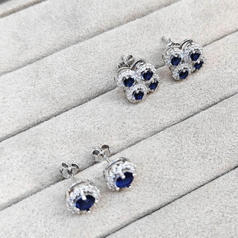 Blaue modische Damen-Ohrringe mit Zirkonia in 925er Silber, rund, Ohrstecker aus 925er Sterlingsilber, 2 Paar