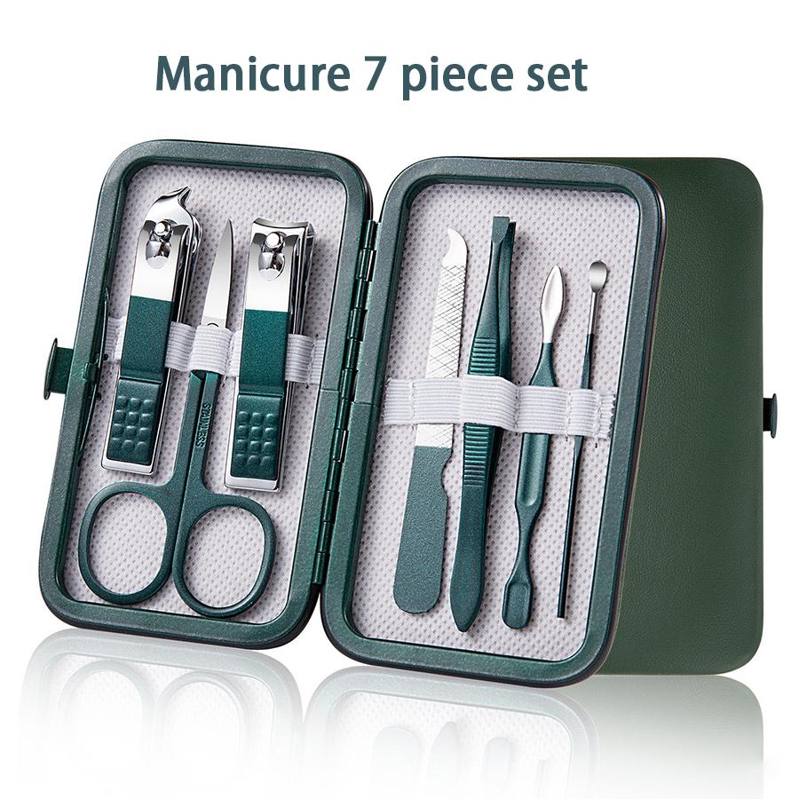 Green 6-18 Pcs Manicure Set With Leather Case Professional Foot And Face Care Tool Kits Stainless Steel Nail Clipper Sets Gift
