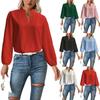 Women's Fashion Casual Solid Color Print Long Sleeve V Neck Blouses & Shirts