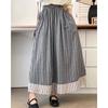 Johnature Retro Forest Striped Patchwork Skirt Spring Loose Versatile Elasticated Waist A-line Umbrella Skirts