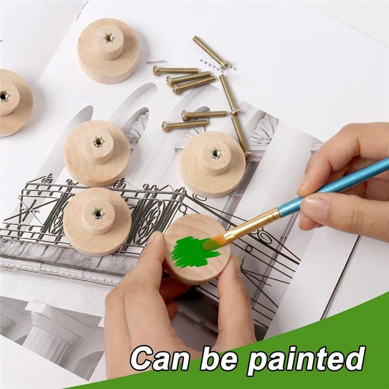 AEE2-Round Wooden Drawer Knobs Wooden Cabinet Furniture Drawer Pulls, Suitable For Drawer Wardrobe Dresser (24 Pieces)