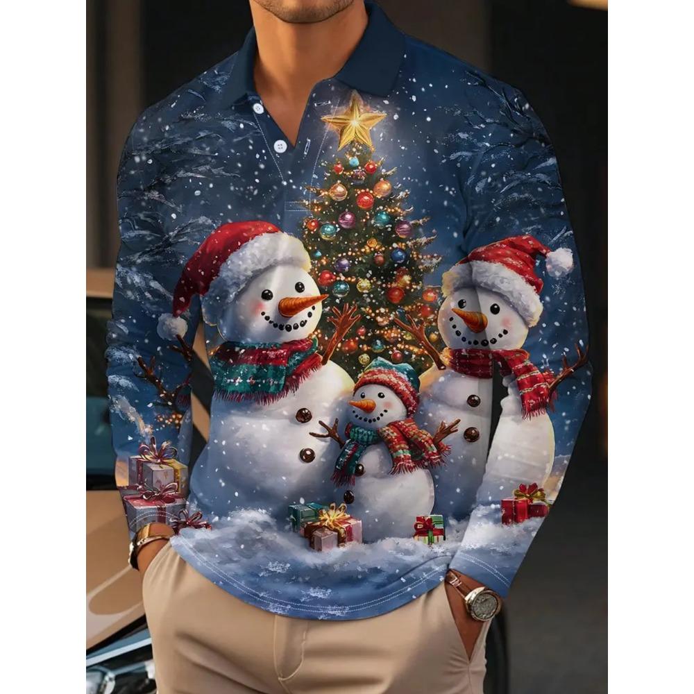 Christmas Men's Polo Shirt Santa Claus 3d Print Autumn Long Sleeve Shirt Casual T-shirt for Man Fashion Harajuku Men's Clothing