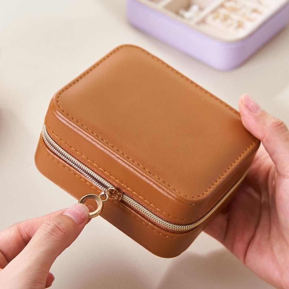Zipper Earring Ring Holder Case Solid Color Jewelry Case Portable Jewelry Storage Box  Travel