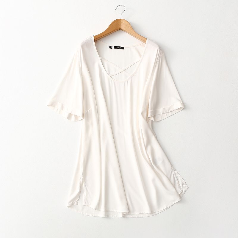 

Export Tail Single Loose Slimming V-neck Mid-Length Wide Twill Cotton Silk Shirt Plus Size Ladies Plus Size Artificial Cotton Tops Summer White Euro -54 (Bust size 140)