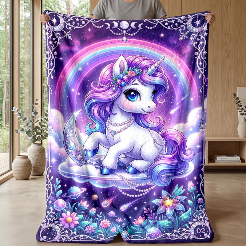 Fantasy Unicorn with Rainbow Theme Blanket Lightweight Warm Flannel Blanket Decorative Throw Blanket for Home Decoration