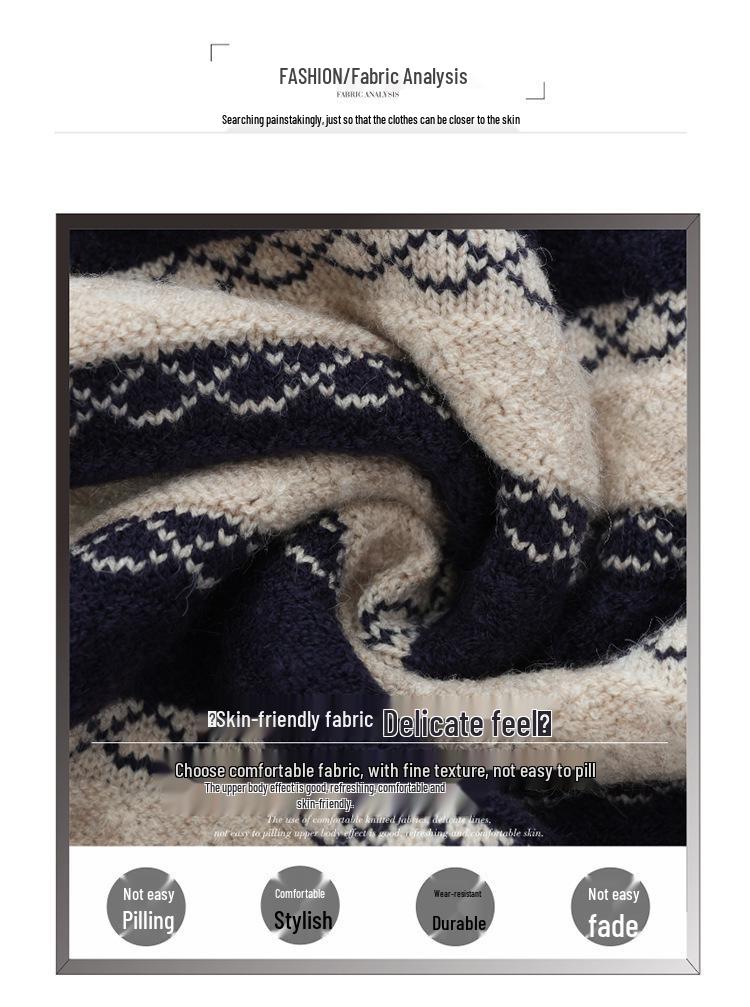 Wool Color Block Knit Sweater - Women's 2023 Autumn/Winter Slimming Half-High Neck