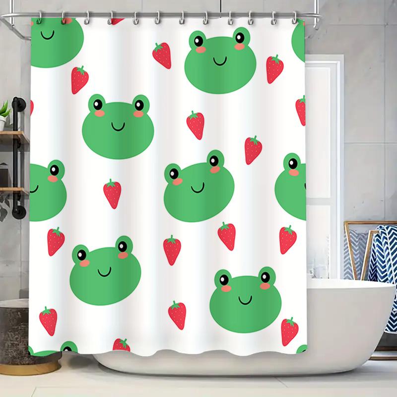 

Cotton Cartoon Frog Shower Curtain Bathroom Decor Waterproof Print Home Decoration Green Red Strawberry Pattern (86X174Cm) W60H190(CM)-1 Pcs