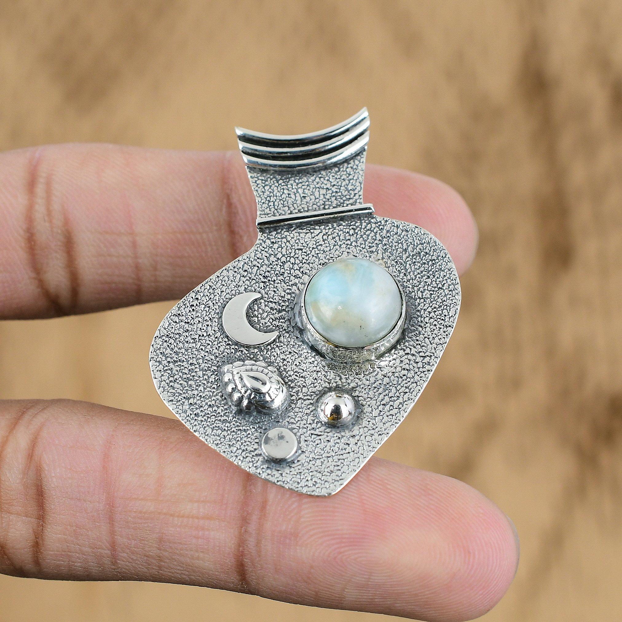 

Birthday Gift For Her Natural Larimar Gemstone Pendant 925 Sterling Silver