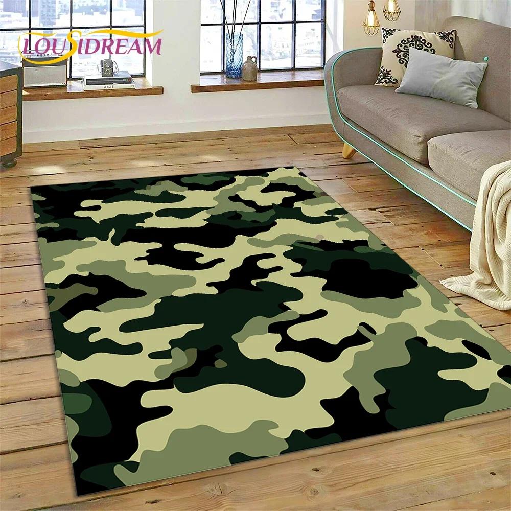 3D bunter Tarnmuster grüner Camouflage 2025 Stil Teppich für Wohnzimmer Schlafzimmer Zuhause Sofa Dekoration Bereichsteppich rutschfeste Bodenmatte