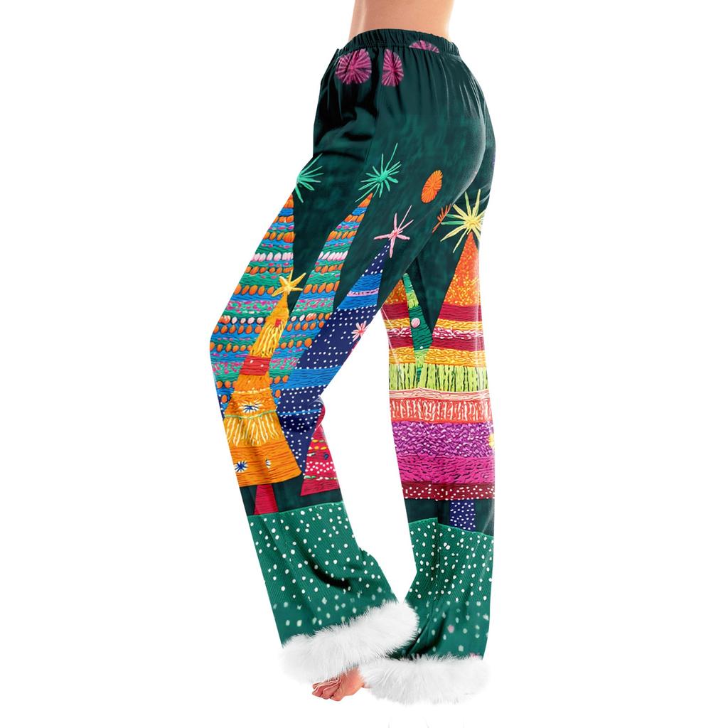 Women's Fashionable Casual Pants, Christmas Tree Print Pants
