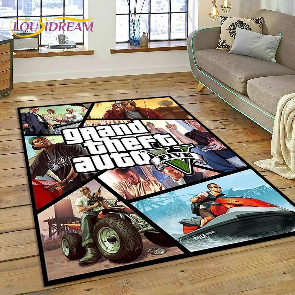 3D GTA Spiel Grand Theft Auto Gamer Teppich für Schlafzimmer Wohnzimmer Zuhause Sofa Dekoration, Kinder Spiel Große Dekor Bodenmatte